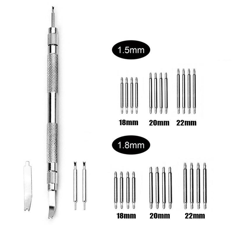 Spring Bar Tool - 両端が使える時計修理フォーク、時計ストラップケース修理ツール、24個の18mm、20mm、22mmスプリングバー付き、時計職人修理ツールセット