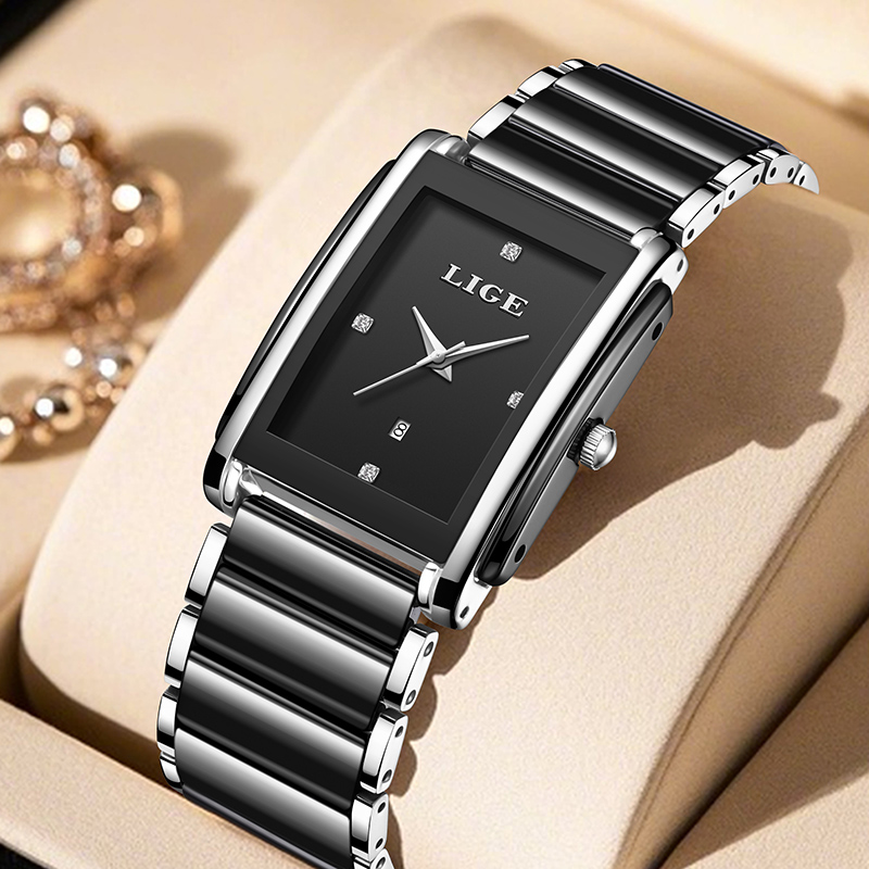 Waterproof Diving Watch - LIGE 新しい高級女性腕時計エレガントなセラミッククォーツ腕時計防水日付ファッションギフト女性のための腕時計 Relojs Mujer + ボックス