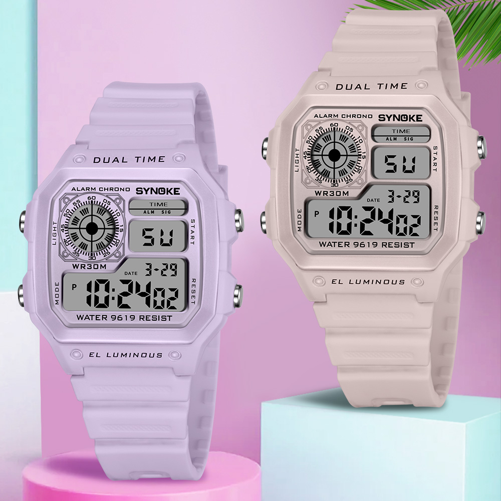 Waterproof Diving Watch - SYNOKE デジタル腕時計レディーススポーツ発光多機能防水クロノ腕時計アウトドアガールズファッション学生腕時計新