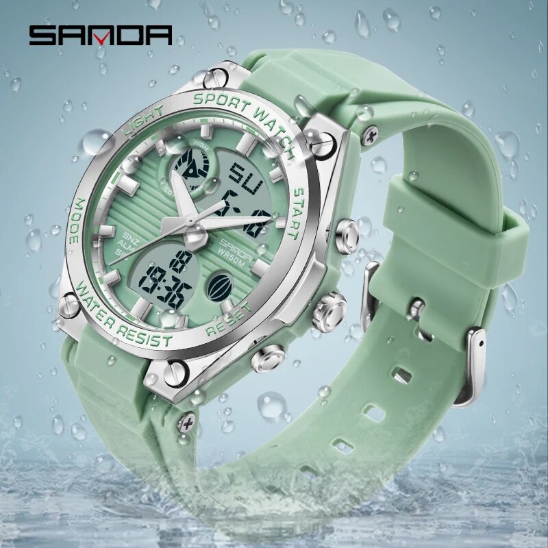 Waterproof Diving Watch - 女性用デジタルLED腕時計,スポーツクロノグラフ,クォーツ,腕時計,防水,フェミニン,女の子,電子時計,50m,SANDA-Gスタイル