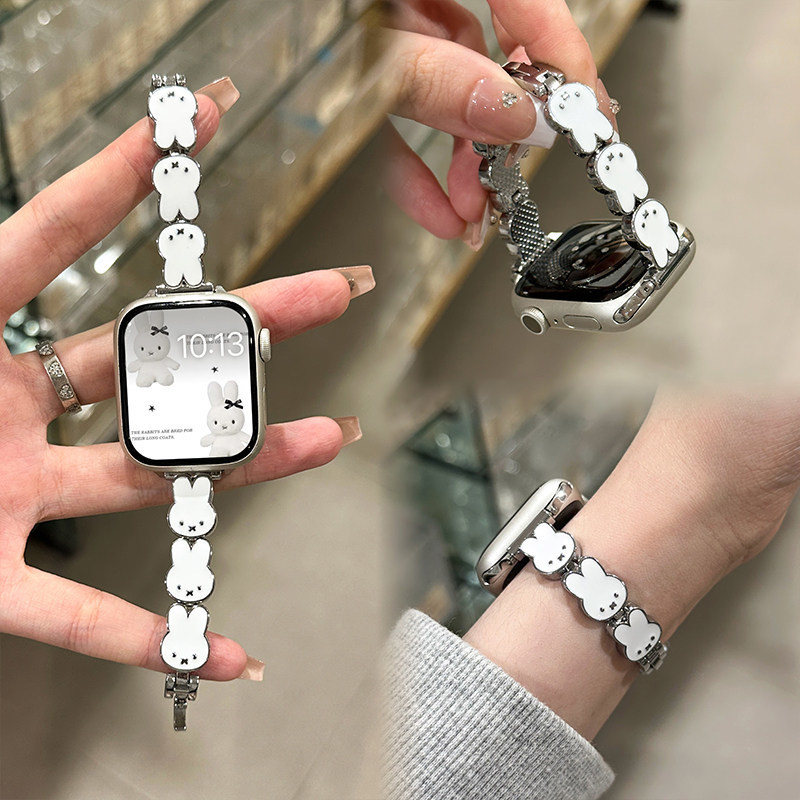 Apple Watch Band - ミッフィーラビットレザー時計バンド Apple Watch S11/10/9/Se/Ultra シリーズ用 かわいい女性用ストラップ