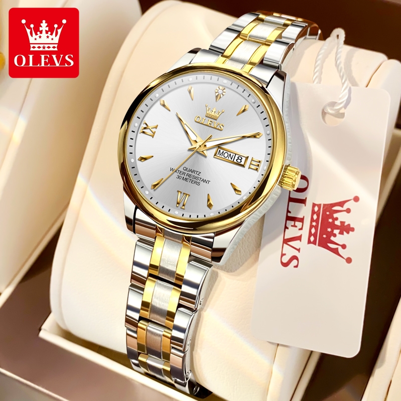 Waterproof Diving Watch - Olevs-クラシックなレディースウォッチ、ローマスケール、防水ハンドクロック、ステンレススチール、ビジネス、日付、週、9806