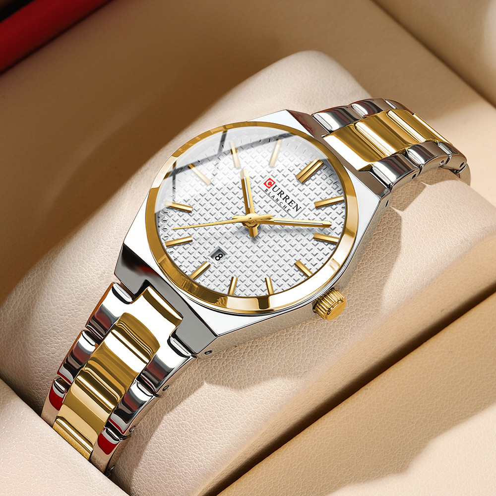 Minimalist Thin Watch - Curren-女性用日本のクォーツ時計,ステンレス鋼のブレスレット,「愛」ダイヤルのファッション,エレガントな防水,発光,女性用