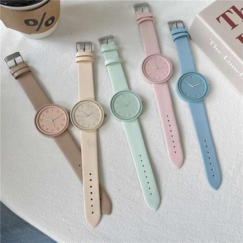 Minimalist Thin Watch - マカロンカラーシリーズレディース腕時計高品質ファッションクォーツ時計カジュアル衣料品アクセサリーに適したINSホット