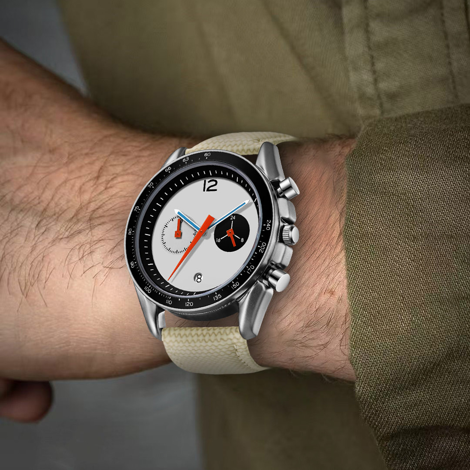 Smartwatch Watches Gift For Men - CILOA ヴィンテージレーシングクロノグラフメンズウォッチ ベージュレザーストラップ スポーツ多機能クォーツ腕時計 レトロオールドマネースタイル ビジネスカジュアル
