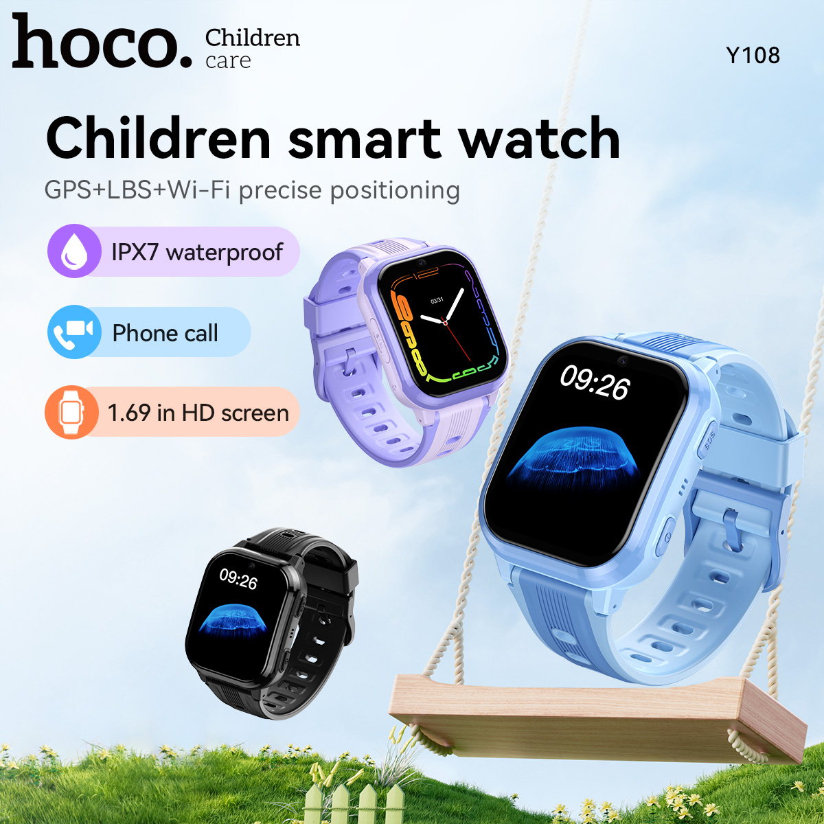 Smartwatch Watches For Kids - HOCO Y108 1.69インチHD液晶曲面タッチスクリーンキッズスマートウォッチGPS LBS WIFI位置追跡4G SIMカード対応通話機能付き腕時計（女の子/男の子向け）