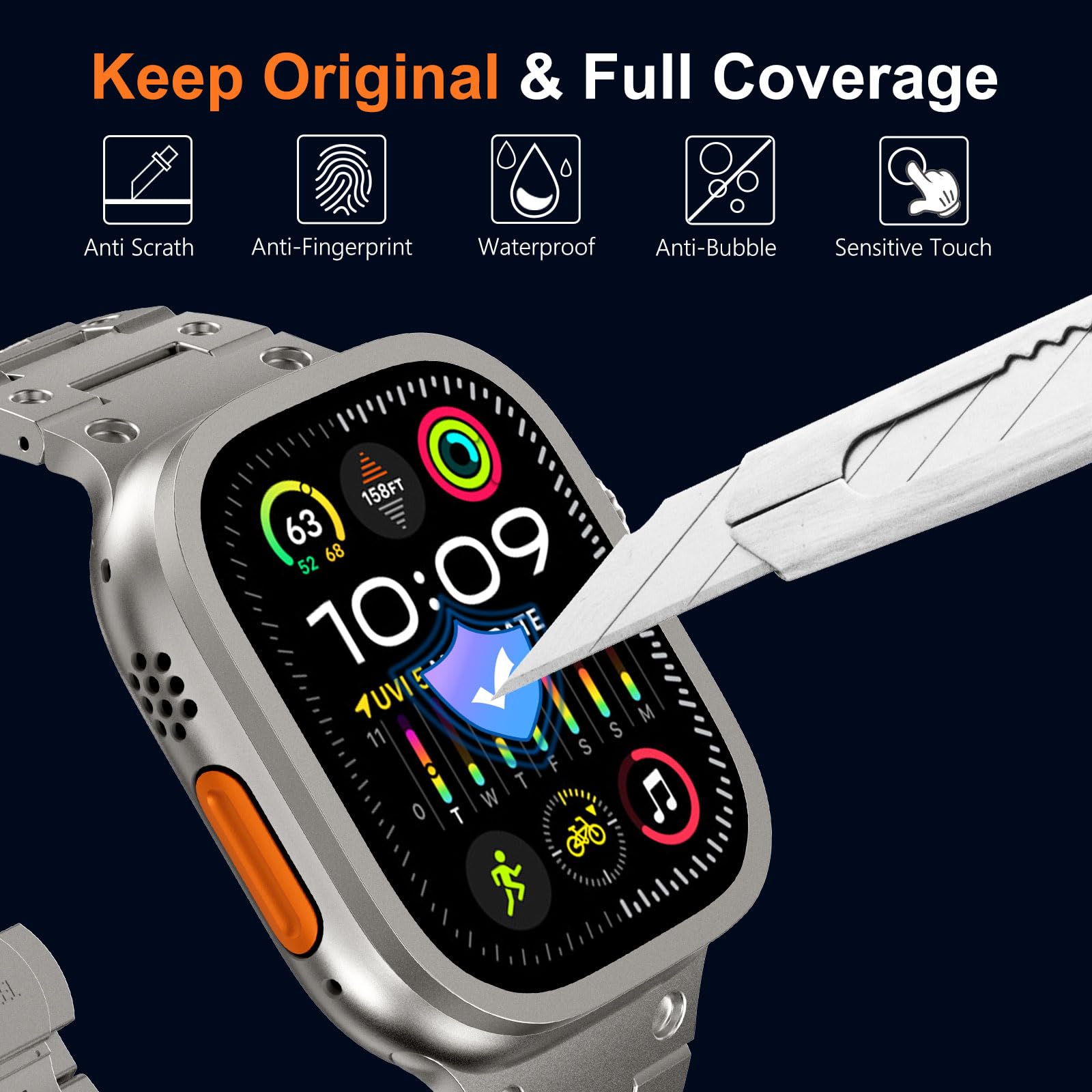 Apple Watch用の傷防止強化ガラス,チタンメタルフレ - Smartwatch Watches Gift For Men のレビューと価格