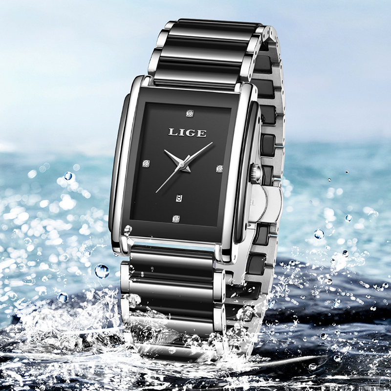 LIGE 新しい高級女性腕時計エレガントなセラミッククォーツ - Waterproof Diving Watch のレビューと価格