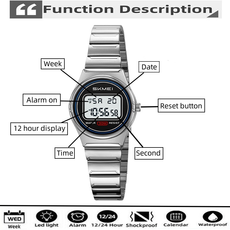 Skmei レディースデジタル腕時計高級スチールストラップ  - Waterproof Diving Watch のレビューと価格