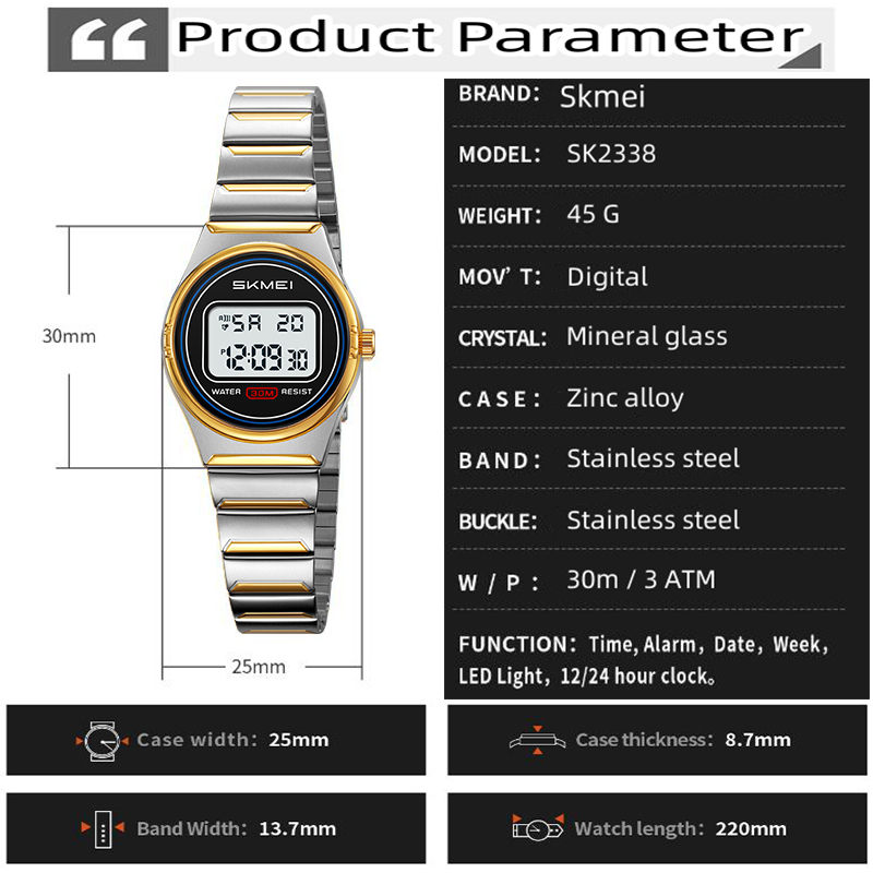 Skmei レディースデジタル腕時計高級スチールストラップ  - Waterproof Diving Watch のレビューと価格