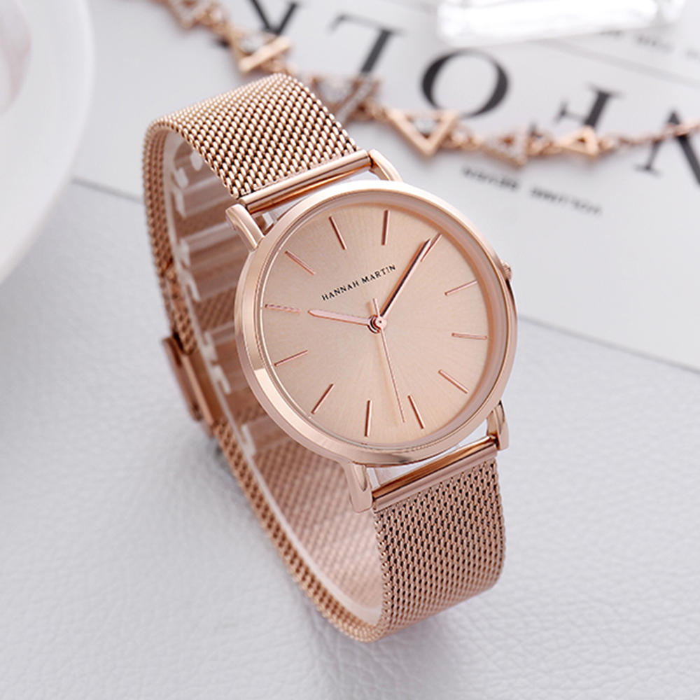 ハンナマーティントップブランドの高級腕時計女性ステンレススチ - Minimalist Thin Watch のレビューと価格