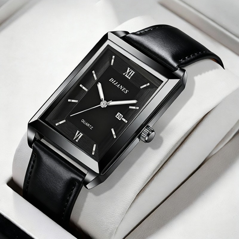 カジュアルレザーメンズ腕時計シンプルなスクエアクォーツ時計カ - Smartwatch Watches Gift For Men のレビューと価格