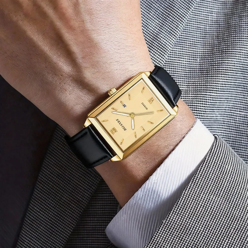 カジュアルレザーメンズ腕時計シンプルなスクエアクォーツ時計カ - Smartwatch Watches Gift For Men のレビューと価格