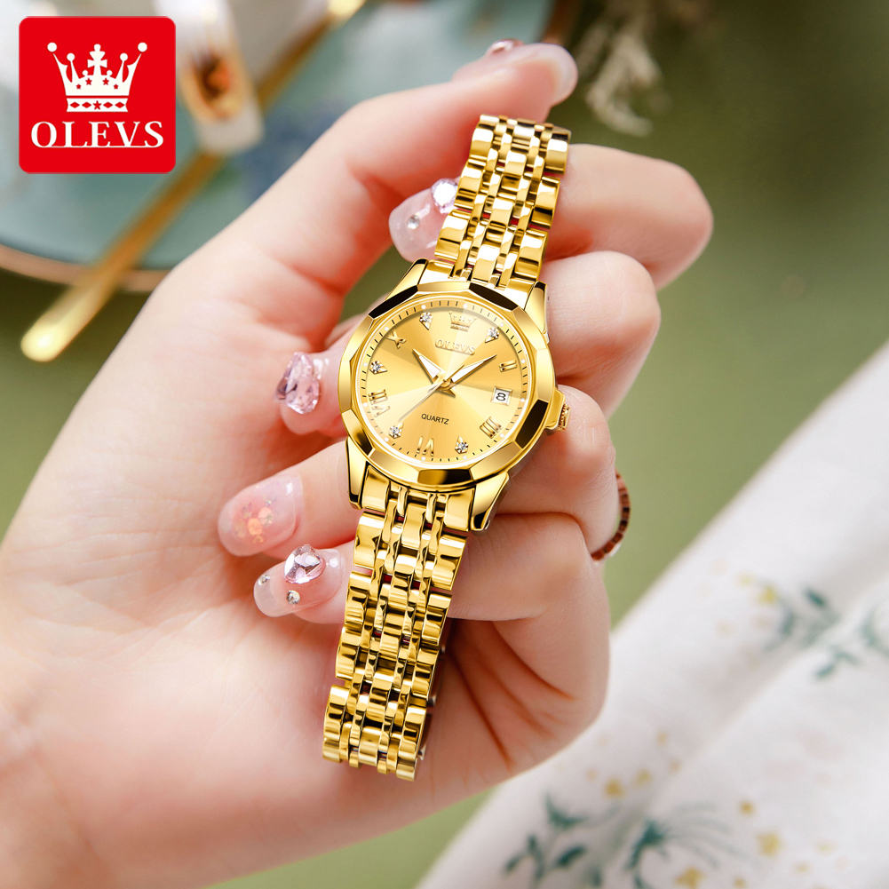 OLEVS ファッションゴールデン腕時計女性のためのステンレ - Waterproof Diving Watch のレビューと価格